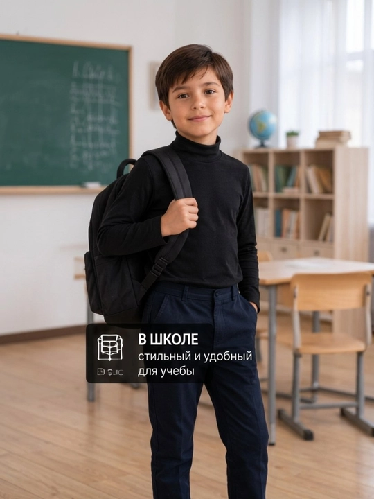 Детская водолазка Premium CycleBand, чёрная, 95% хлопок, унисекс