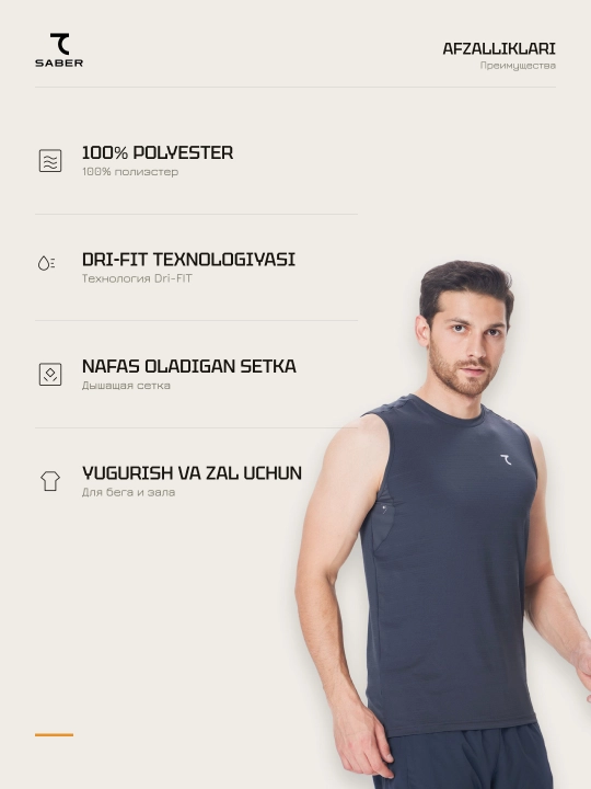 7SABER Dri-Fit Active erkaklar sport maykasi yugurish va sport zali uchun