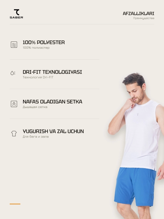 7SABER Dri-Fit Active erkaklar sport maykasi yugurish va sport zali uchun