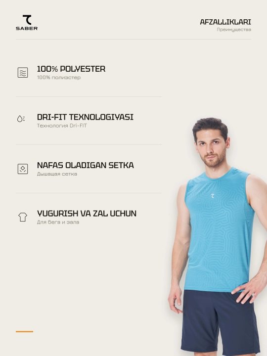 7SABER Dri-Fit Active erkaklar sport maykasi yugurish va sport zali uchun