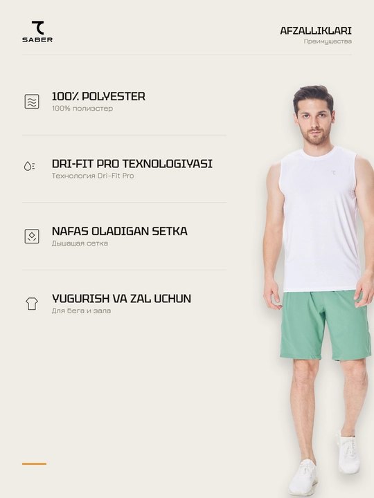 Erkaklar sport maykasi 7SABER Dri-Fit Pro fitnes va yugurish uchun