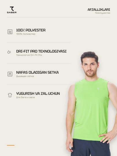 Erkaklar sport maykasi 7SABER Dri-Fit Pro fitnes va yugurish uchun