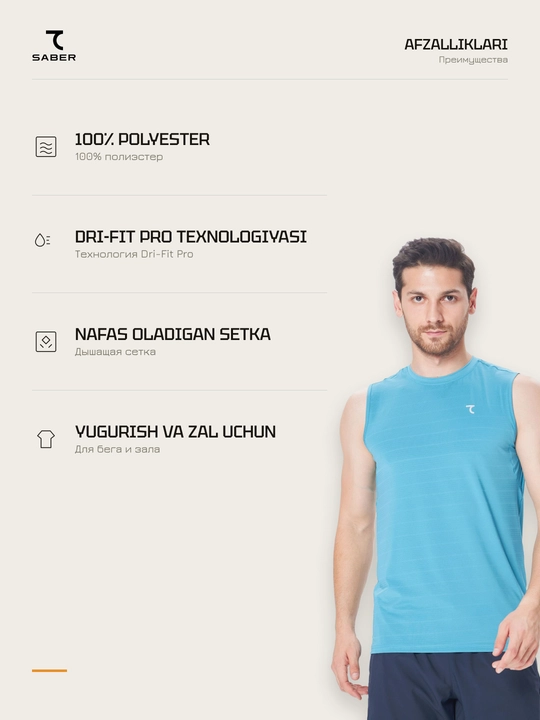 Erkaklar sport maykasi 7SABER Dri-Fit Pro fitnes va yugurish uchun