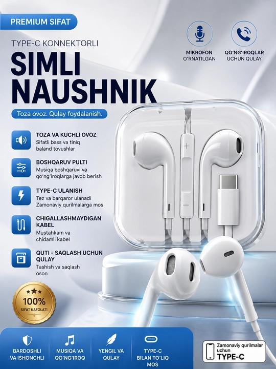 FORRIS Type-C simli quloqchinlar: yuqori sifatli tovush va qulay foydalanish uchun