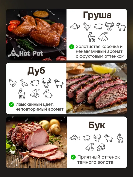 Щепка для копчения груша Мясо, рыба, курица, натуральное дерево, 1 литр, Hot Pot