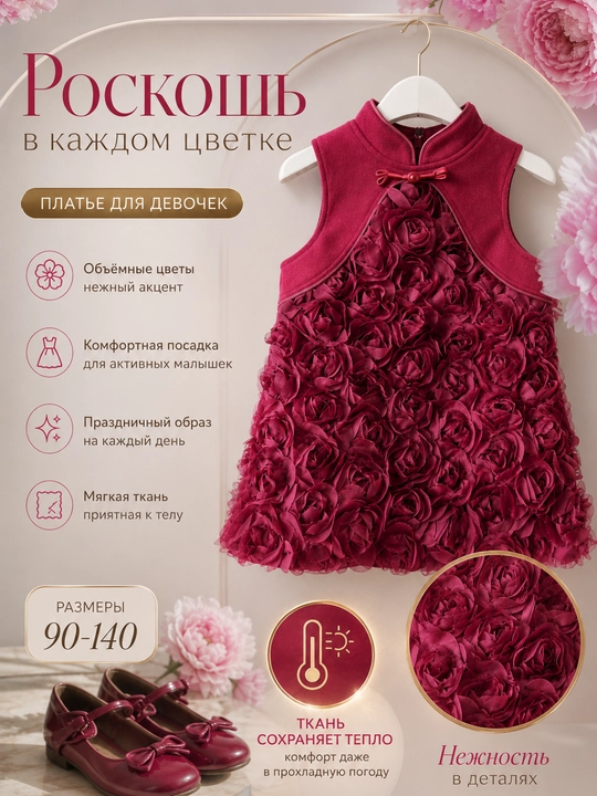 Qizlar uchun gulchali issiq ko‘ylak