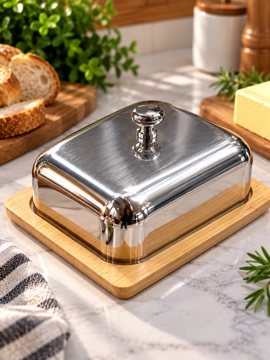 Маслёнка из бамбука с прозрачной крышкой, контейнер для масла и сыра