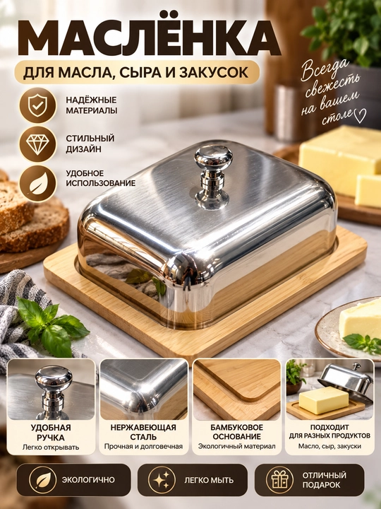 Маслёнка из бамбука с прозрачной крышкой, контейнер для масла и сыра