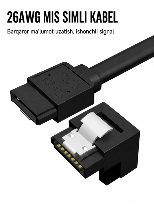 HDD va SSD uchun SATA 3.0 kabeli, 40 sm, 6 Gbit/s gacha, burchakli ulagich