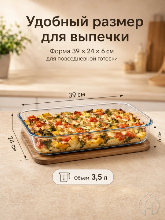 Форма для запекания стеклянная 3,5 л, для выпечки и горячих блюд, 39×24×6 см xp-2-4 - 