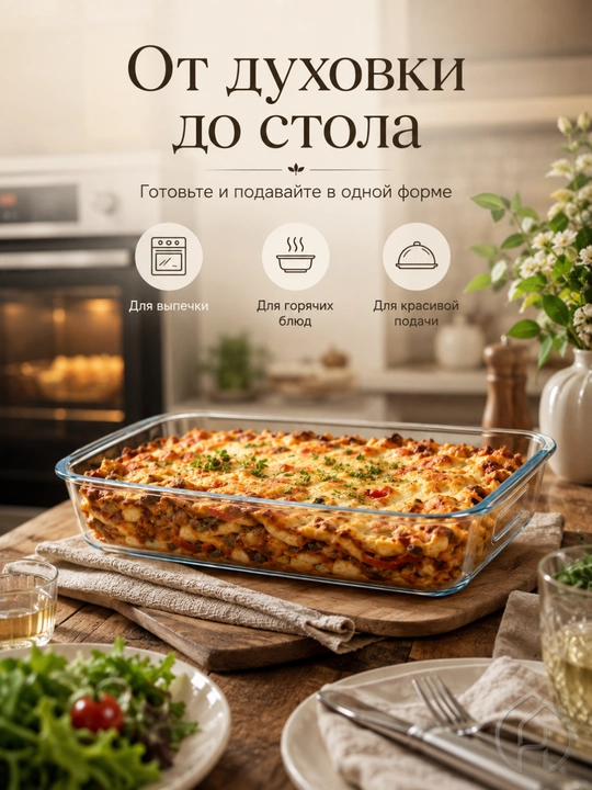 Форма для запекания стеклянная 3,5 л, для выпечки и горячих блюд, 39×24×6 см xp-2-4
