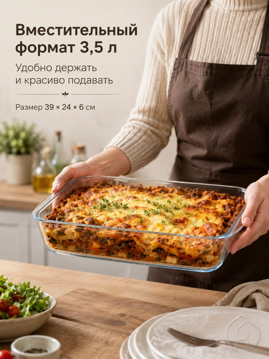Форма для запекания стеклянная 3,5 л, для выпечки и горячих блюд, 39×24×6 см xp-2-4