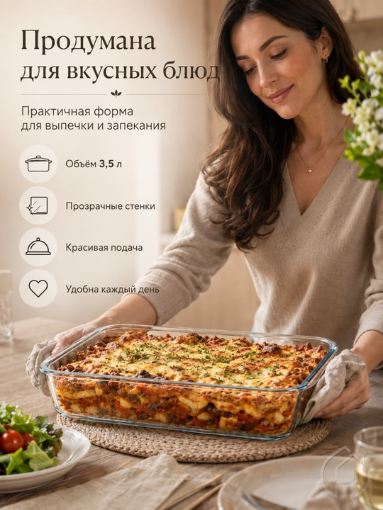 Форма для запекания стеклянная 3,5 л, для выпечки и горячих блюд, 39×24×6 см xp-2-4