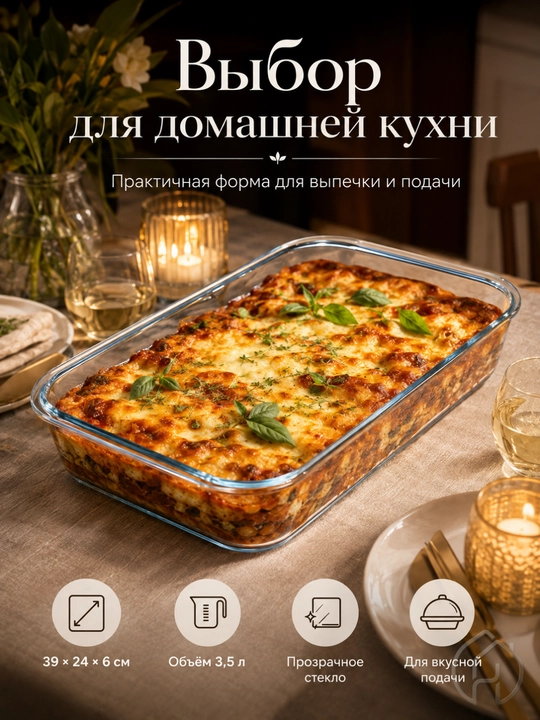 Форма для запекания стеклянная 3,5 л, для выпечки и горячих блюд, 39×24×6 см xp-2-4