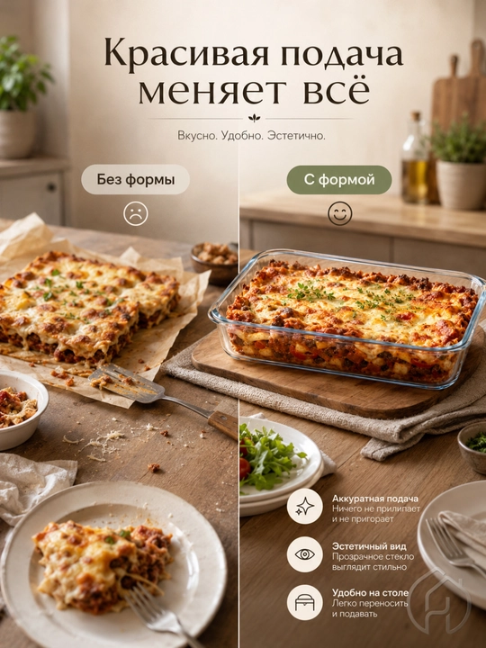 Форма для запекания стеклянная 3,5 л, для выпечки и горячих блюд, 39×24×6 см xp-2-4
