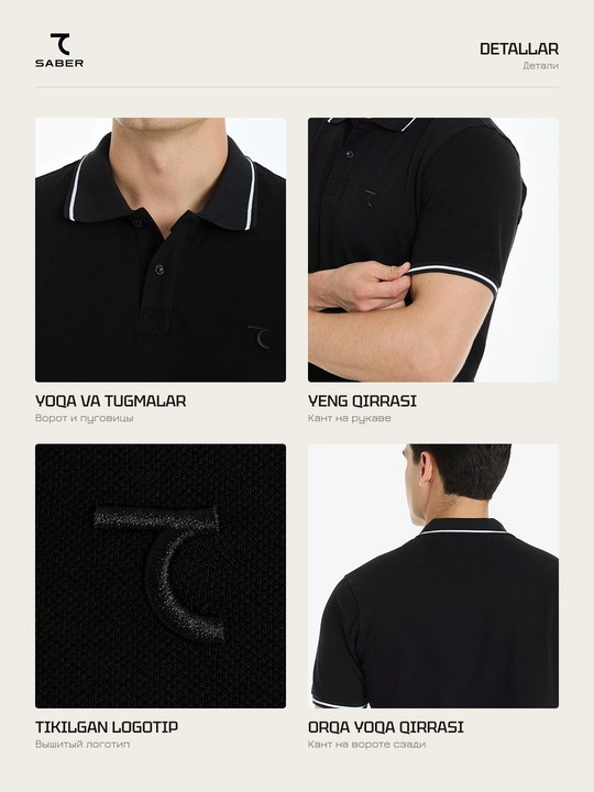 Erkaklar polo-futbolkasi 7SABER kalta yengli