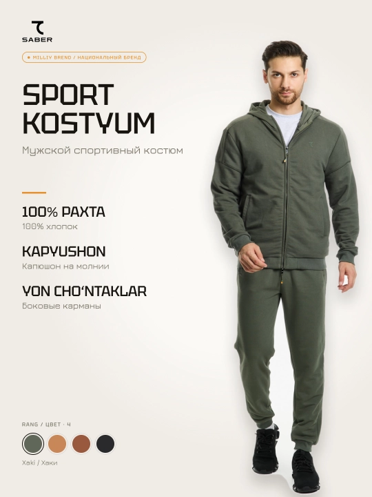Erkaklar sport kostyumi, kapyushonli, yarim mavsumiy, 7SABER - 