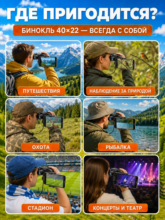 Бинокль профессиональный, бинокли для охоты наблюдения, в подарок держатель для телефона