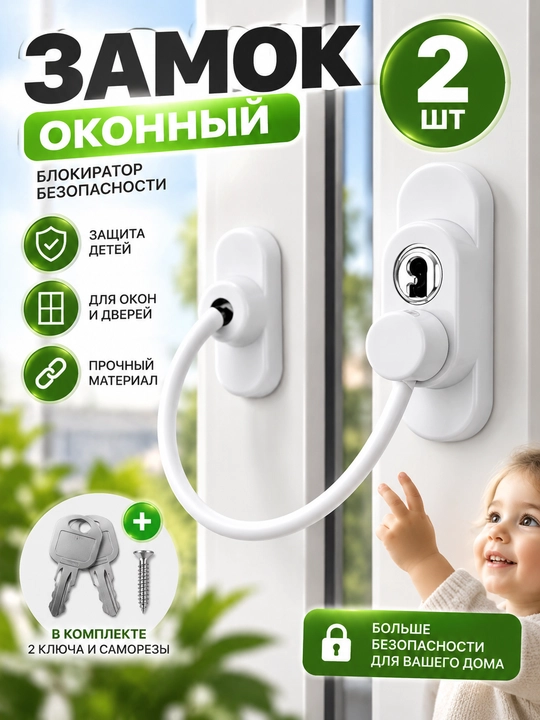 Замок блокиратор с тросом на окно для безопасности детей, блокиратор - 