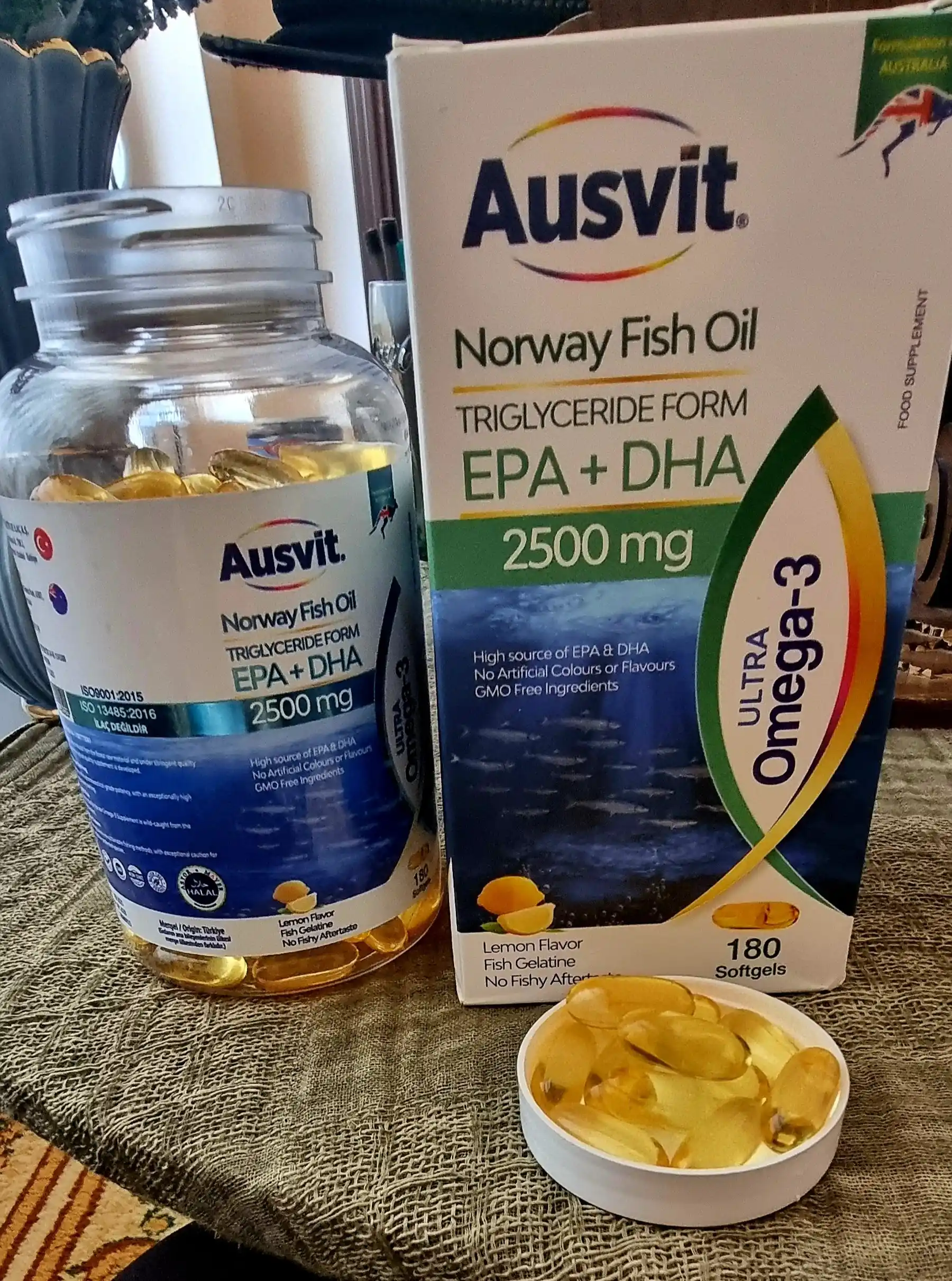 Omega-3 baliq yog'i 2500 mg EPA va DHA kapsulalari Ausvit Ultra Omega-3, 180 dona