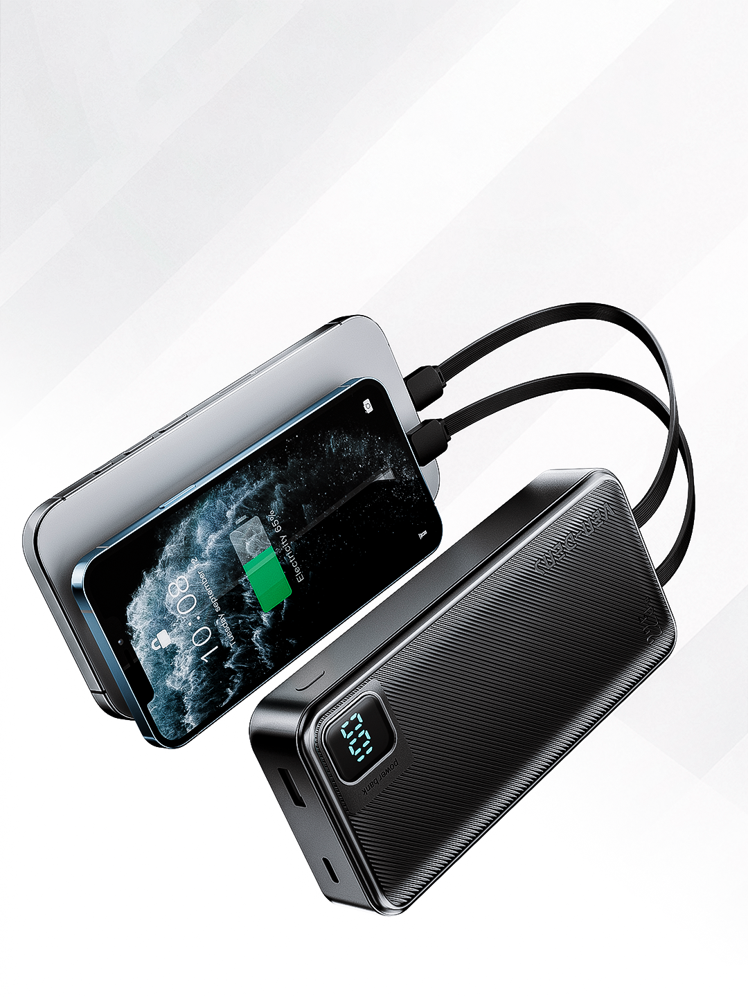 Power Bank 20000mA 22W tezkor quvvat bilan tashqi akkumulyatori +2 kabel bilan