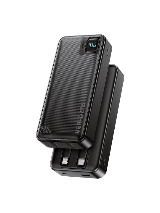 Power Bank 20000mA 22W tezkor quvvat bilan tashqi akkumulyatori +2 kabel bilan