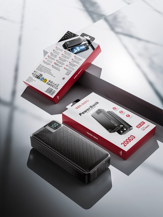 Power Bank 20000mA 22W tezkor quvvat bilan tashqi akkumulyatori +2 kabel bilan
