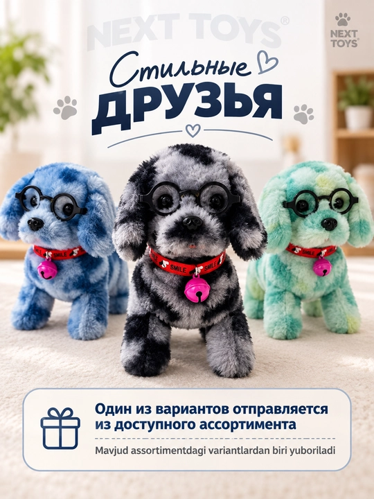 Интерактивная мягкая игрушка-собачка — ходит, издаёт звуки, двигает хвостом