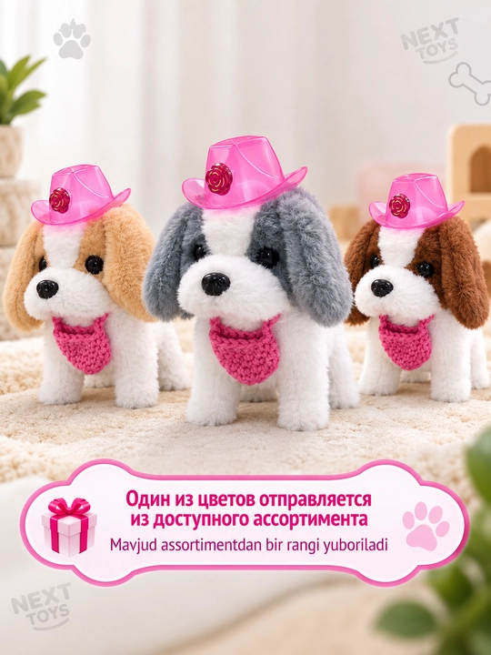 Интерактивная мягкая игрушка-собачка — ходит, издаёт звуки, двигает хвостом