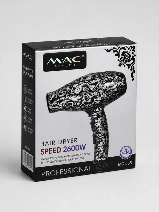 Professional fen soch quritgich MAC Styler, quritish va turmaklash uchun diffuzor, 2600W