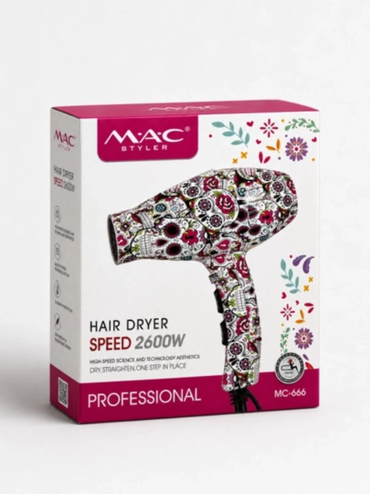 Professional fen soch quritgich MAC Styler, quritish va turmaklash uchun diffuzor, 2600W