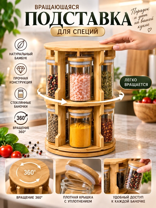 Набор банок для сыпучих продуктов, с герметичными крышками и подставкой — порядок на кухне