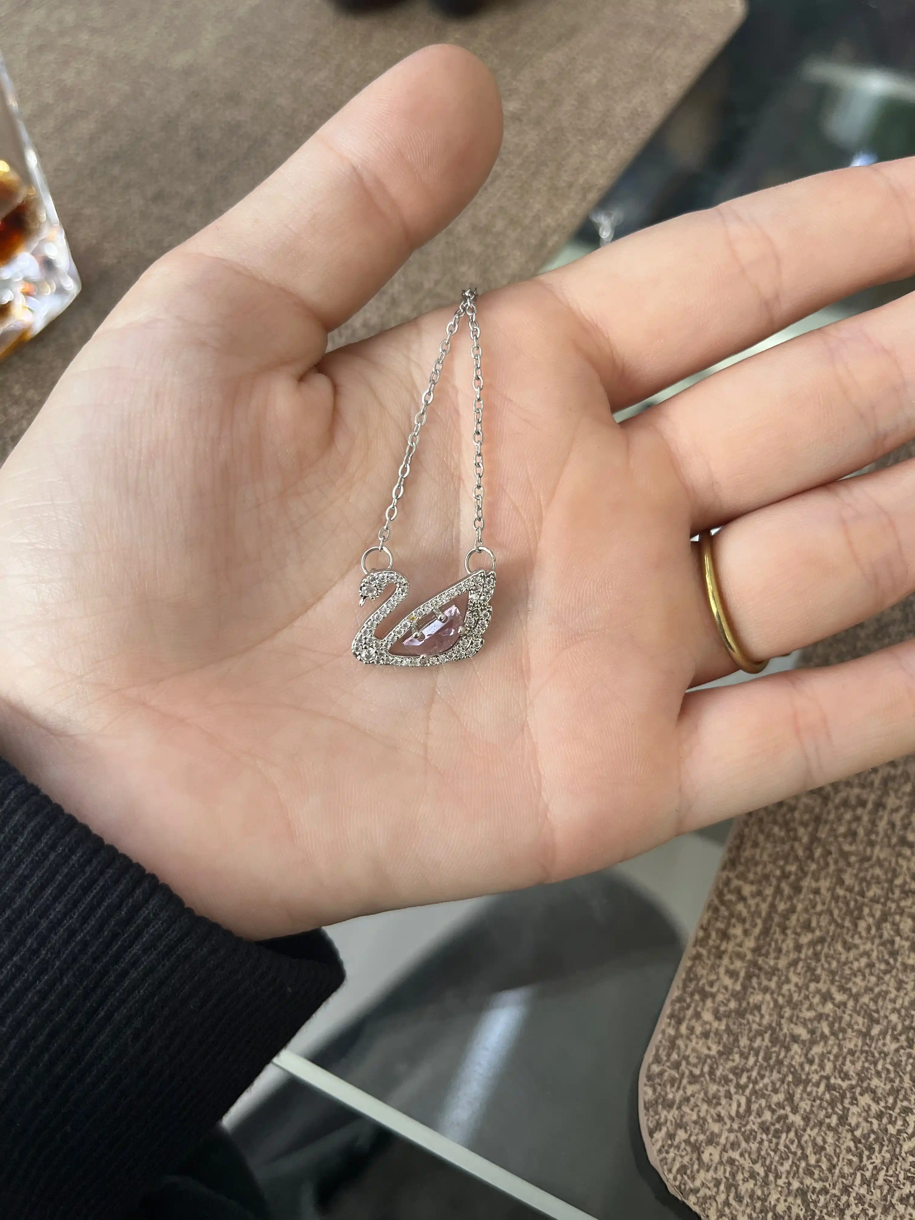 Женская колье-цепочка в форме лебедя с кристаллами Swarovski