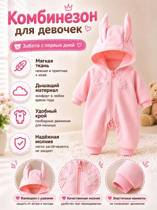 Детский комбинезон для девочки, для весны и осени, удобный и лёгкий
