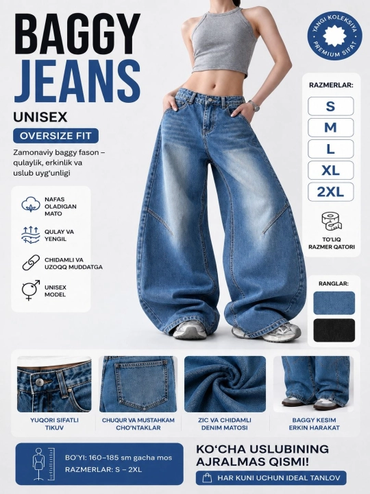 Koreys uslubida ayollar keng jinsi shimlar—katta o‘lchamli,baggi,yuqori belli S,M,L,XL,2XL - 