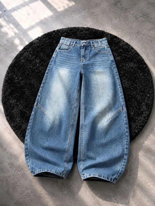 Koreys uslubida ayollar keng jinsi shimlar—katta o‘lchamli,baggi,yuqori belli S,M,L,XL,2XL