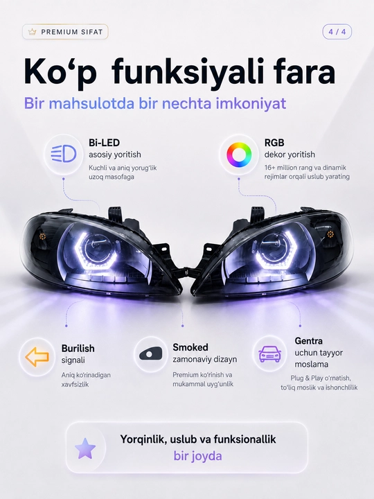 Bi-LED фары для , Chevrolet Жентра фара, RGB подсветка, управление цветом с телефона