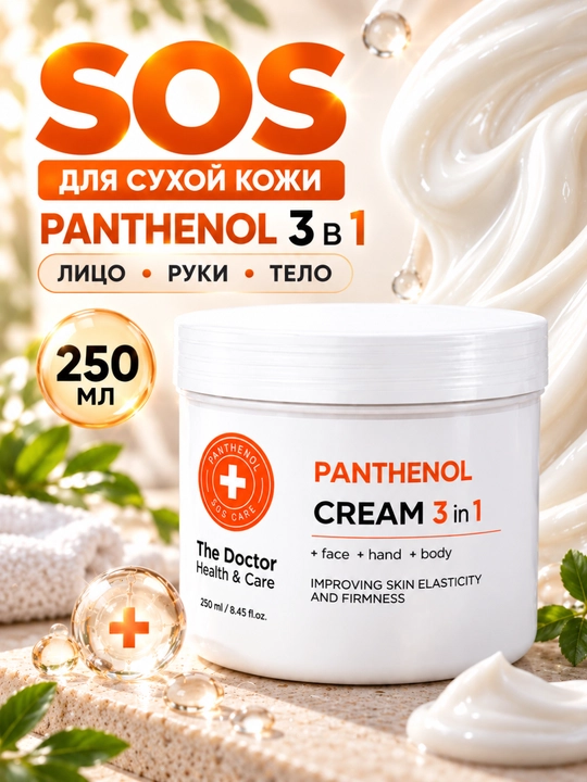 Крем Домашний Доктор, 3 в 1 косметический, с пантенолом, гиалуроном, сулиткой, 250 мл - 