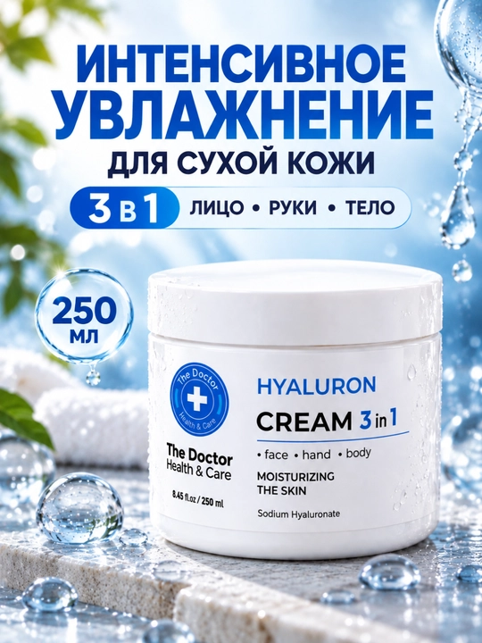 Krem Domashniy Doktor, 3 tasi 1 da kosmetik, panthenol, gialuron va ulitka bilan, 250 ml - 