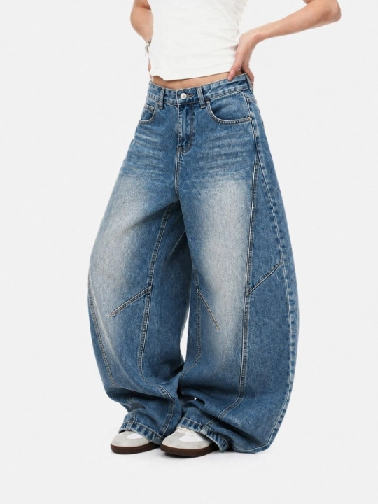 Koreys uslubida ayollar keng jinsi shimlar—katta o‘lchamli,baggi,yuqori belli S,M,L,XL,2XL