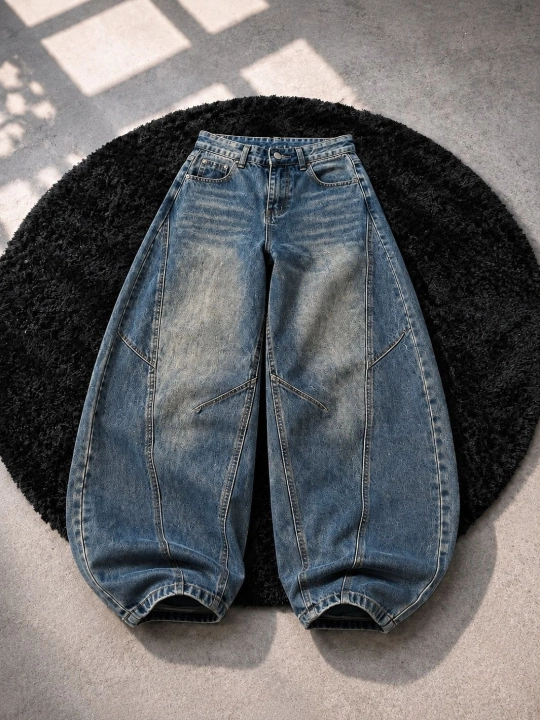 Koreys uslubida ayollar keng jinsi shimlar—katta o‘lchamli,baggi,yuqori belli S,M,L,XL,2XL