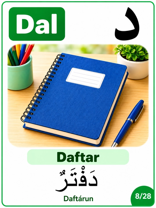 3 yoshdan katta bolalar uchun arab alifbosi kartochkalari, harflar, rasmlar va ularning tartib raqamlari
