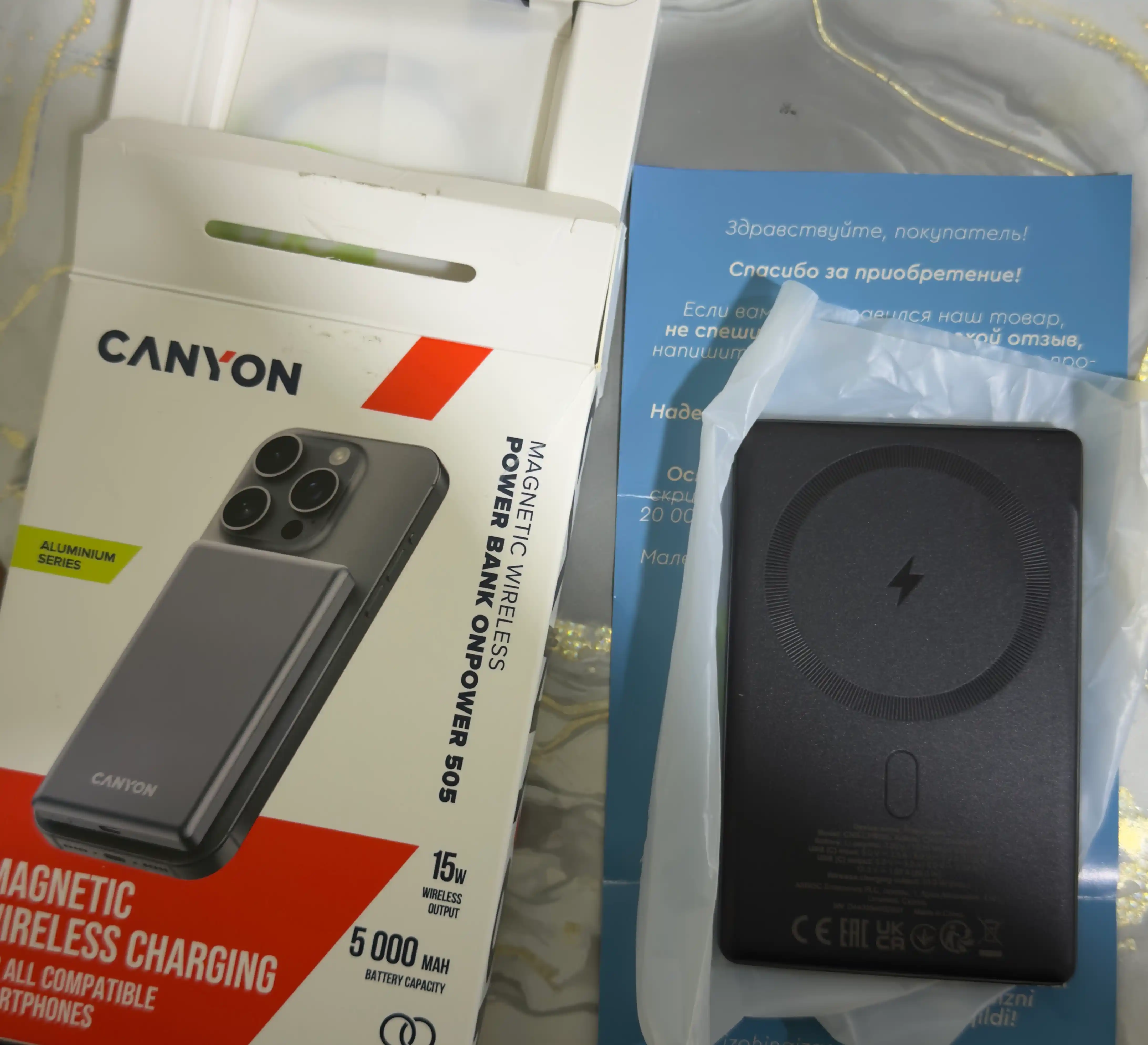 Simsiz magsafe power bank CANYON OnPower Slim, iphone uchun, 5000 mA, 10000 mA