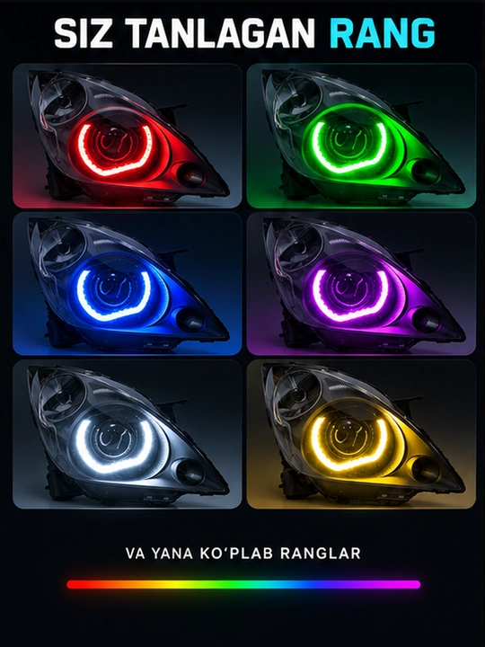 Bi-LED фары для Chevrolet Spark, RGB подсветка, управление с телефона, Angel Eyes