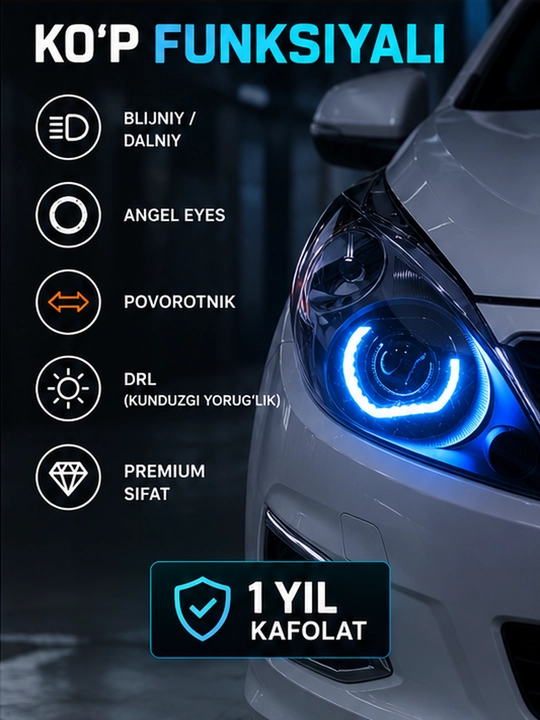 Bi-LED фары для Chevrolet Spark, RGB подсветка, управление с телефона, Angel Eyes