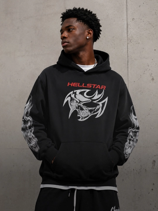 Hellstar printli oversayz xudi uniseks, streetwear, Y2K