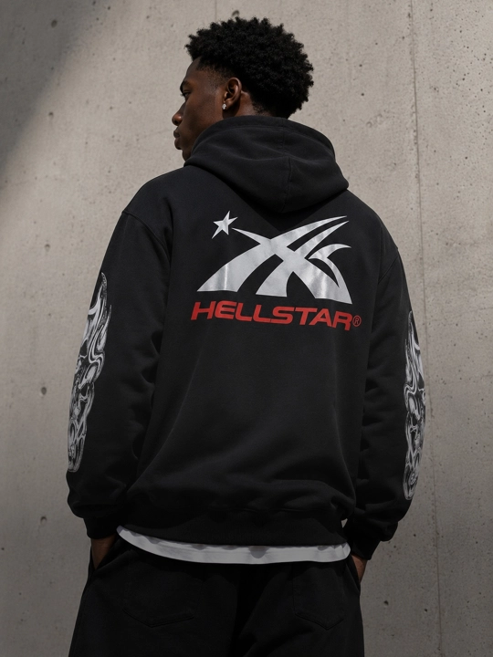 Hellstar printli oversayz xudi uniseks, streetwear, Y2K