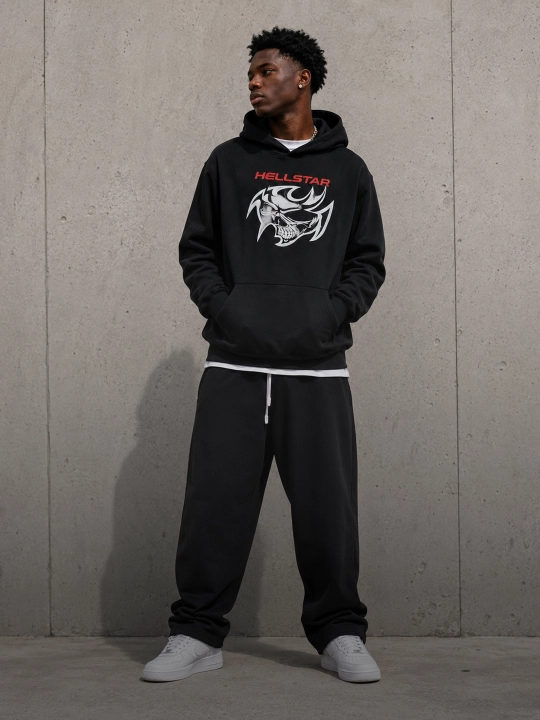 Hellstar printli oversayz xudi uniseks, streetwear, Y2K