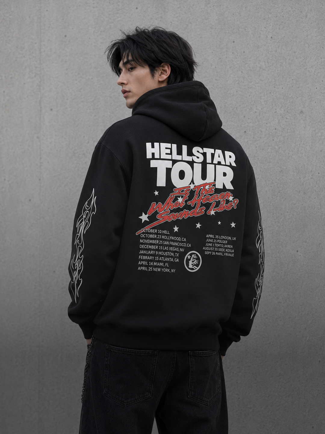 Hellstar printli oversayz xudi uniseks, streetwear, Y2K