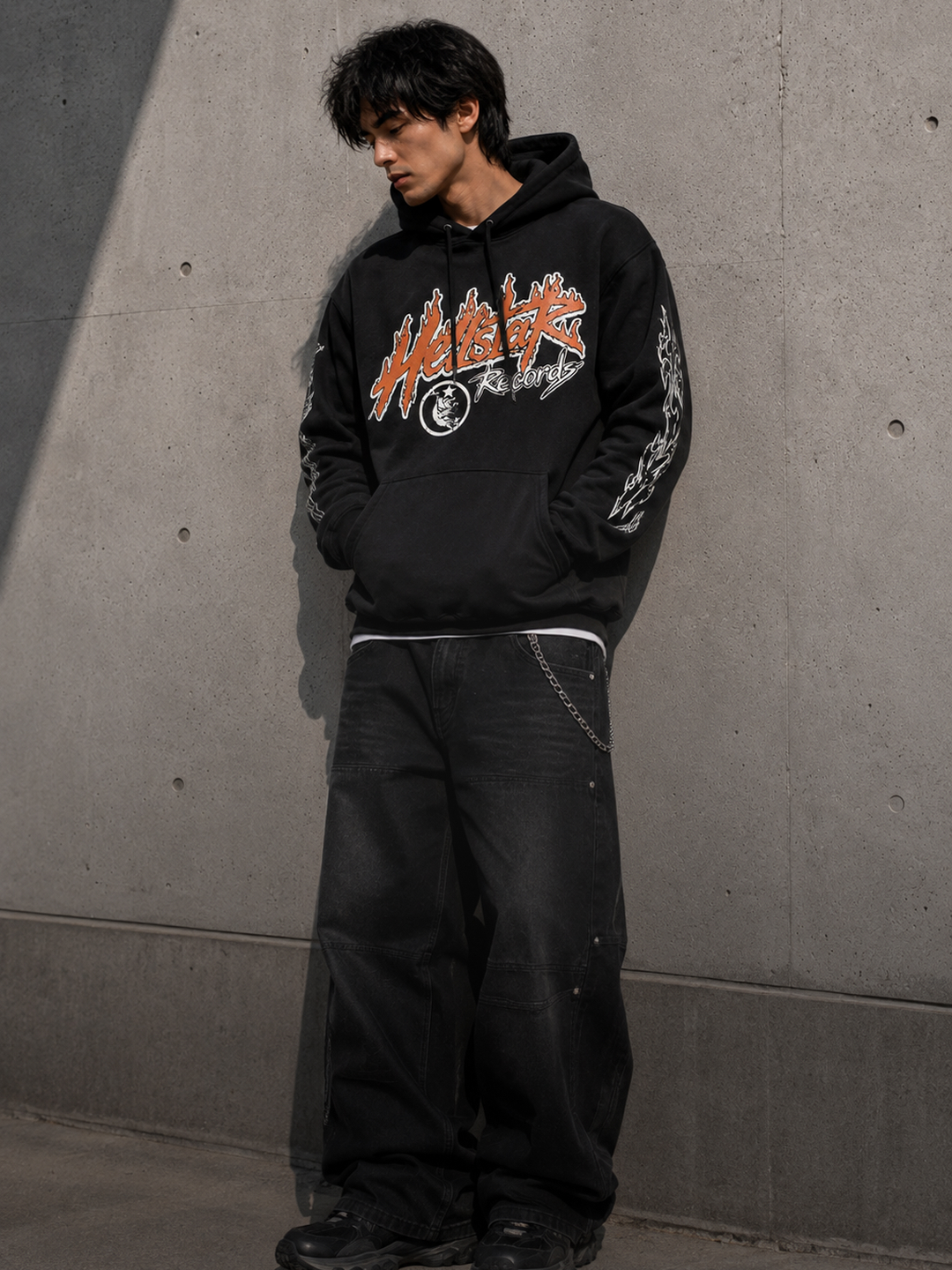 Hellstar printli oversayz xudi uniseks, streetwear, Y2K